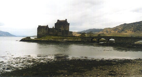 Eilean Donan Castle in silhouette.