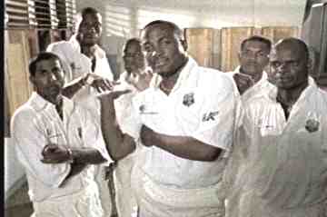 Brian Lara with members of the team in a television ad for the Cable and Wireless 1999 series