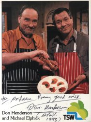 Don and good mate Michael Elphick on their cookery show!