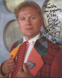 Nice 10x8 of the sixth Doctor, Colin Baker - photo rather creased sadly!