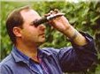 Vintner measuring grape sugars