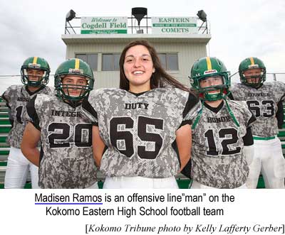 Madisen Ramos is an offensive line"man" on the Kokomo Eastern High School football team (Kokomo Tribune photo by Kelly Lafferty Gerber)