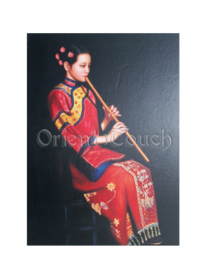 Chinese Woodcut Painting -<br>A Dolce Flutist