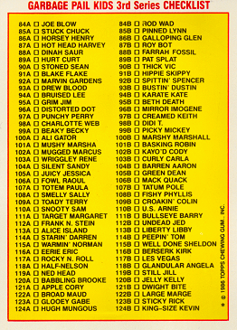 ARNIE BIG SISTER BACK 1986 SERIES 3 TOPPS GPK GARBAGE PAIL KIDS 110b U.S 