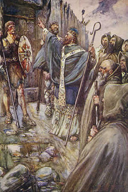 A representation of Saint Columba preachng to King Brude.