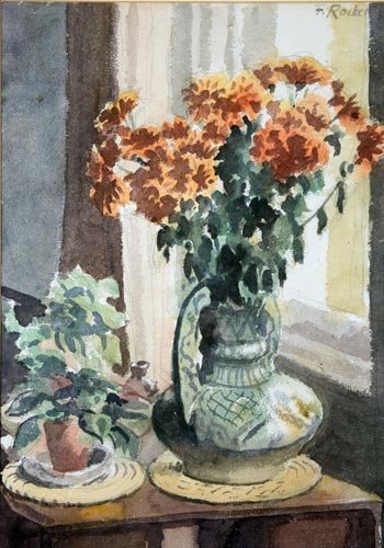 Still Life Majolica Vase with Flowers