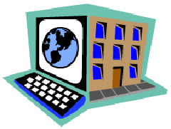 Illustration of a keyboard and building; 240 pixel