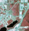 Aerial infrared photo of an area of Jefferson County, Alabama mapped as underlain by the Ketona Formation. Dark areas near bottom of photo are abandoned, water-filled  quarries.