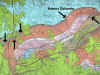 Detail from Geologic Map of Alabama (Szabo et al. 1988), showing [light maroon] mapped locations of Ketona Dolomite in Bibb County.