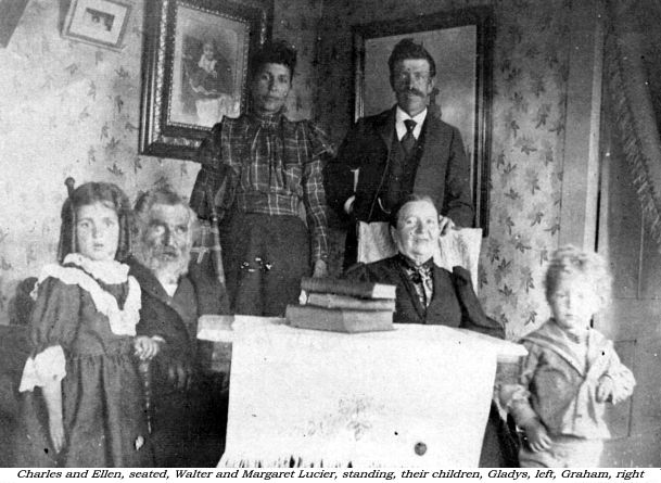 Charles and Ellen, seated, Walter and Margaret Graham Lucier, standing, and their children, Gladys, left, and Graham, right