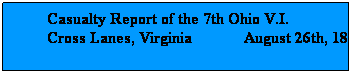 Text Box: Casualty Report of the 7th Ohio V.I. 
Cross Lanes, Virginia             August 26th, 1861
