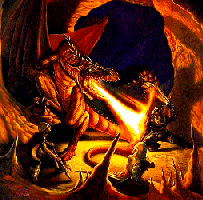 Beowulf and Wiglaf battle the Dragon