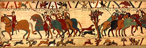 Bayeux Tapestry, panel 5: Count Guy seized Harold; took him to Beaurain