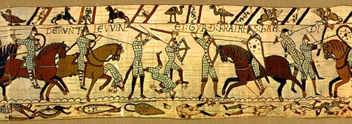 Bayeux Tapestry, panel 42: Harold's brothers, Leofwine and Gyth die in battle