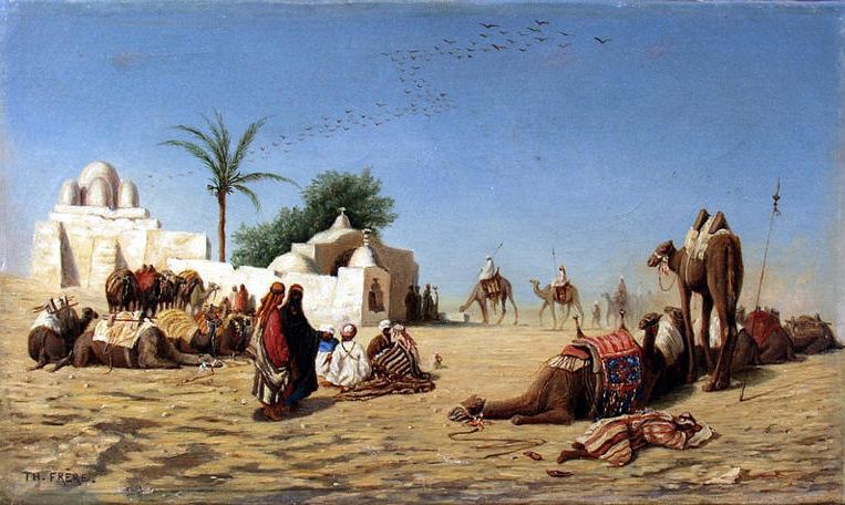 halting the camels outside a caravanseri by théodore frère 
