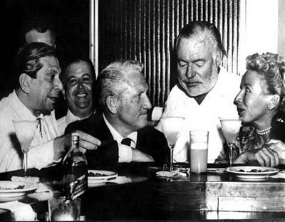  Spencer Tracy with Ernest and Mary Hemingway at the El Floridita in Havana, Cuba, ca. 1955 
