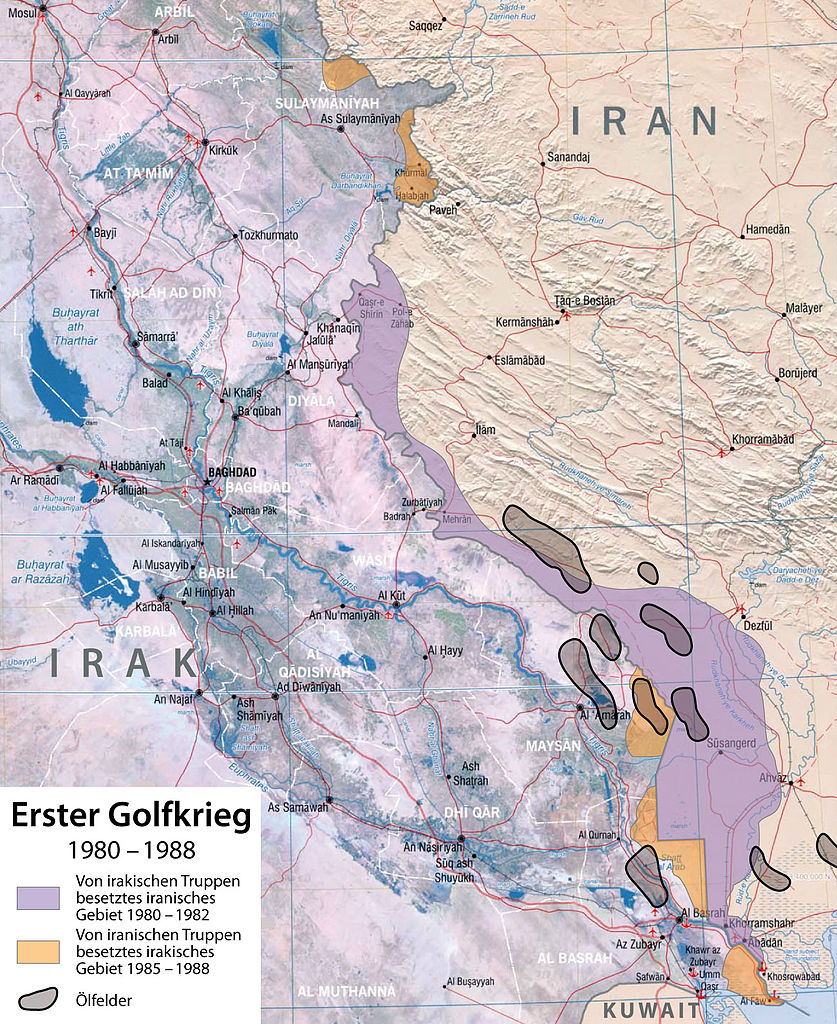  iran - iraq war fronts, topography and oil fields 