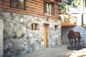 Outside lower level natural stone wall.