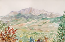 Pikes Peak, painting in Kansas, June 2001, Watercolor on paper, 7x9.5 inches