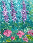 Violet and Rrose Colores, painting in Kansas, June 2001, oil on canvas, 7x5 inches