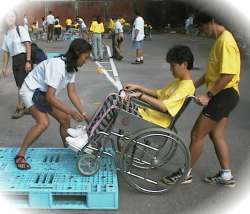 Helping a wheelchair-user negotiate a curb safely