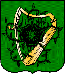 Vert, a harp or entwined with a rose sable