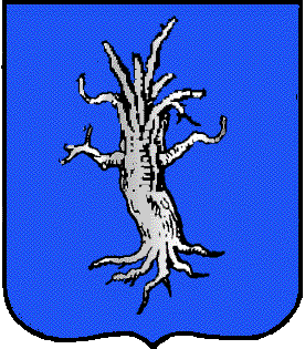 Azure, an oak tree blasted and eradicated argent.