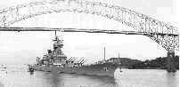 Battleship USS New Jersey (BB-62) under the Bridge of the Americas at the Pacific entrance to the Panama Canal -- U.S. Army photo