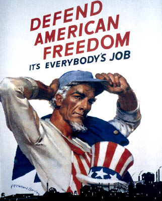 Cartaz incentivando os trabalhadores nos esforos de guerra - EUA