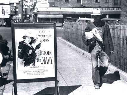 Cartaz de alistamento militar da Marinha americana em exposio pblica
