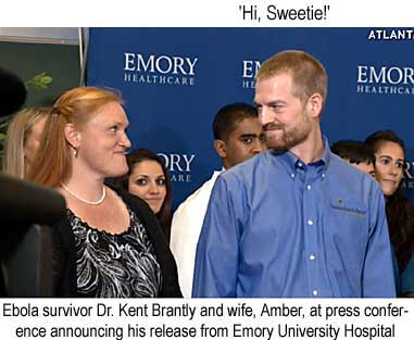 'Hi, Sweetie!' Ebola survivor Dr. Kent Brantly and wife, Amber, at press conference announcing his release from Emory University Hospital