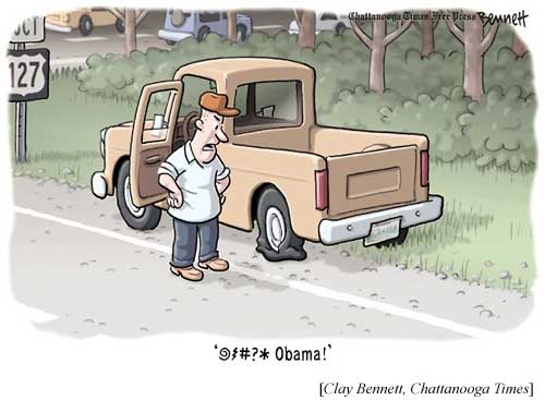 damn Obama (cartoon by Clay Bennett, Chattanooga Times)