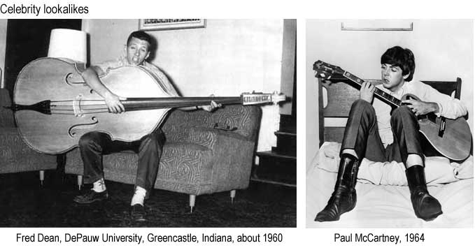 Celebrity lookalikes: Fred Dean, DePauw University, Greencastle, Indiana, about 1960; Paul McCartney, 1964