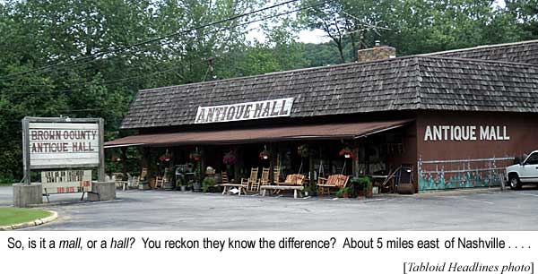 So, is it a mall, or is it a hall? You reckon they know the difference? About 5 miles east of Nashville . . . . (Tabloid Headlines photo)