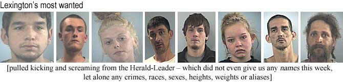 lexnonam.jpg Lexington's most wanted, pulled kicking and screaming from the Herald-Leader, which did not even give us any names this week, let alone crimes, races, sexes, heights, weights or aliases