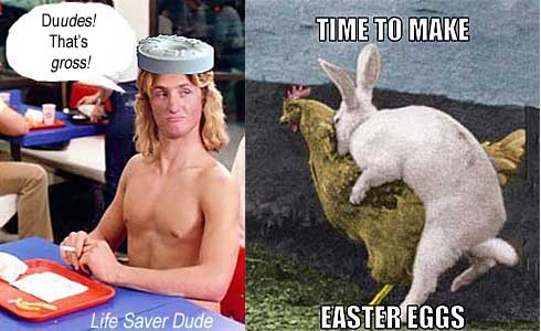 lifehump.jpg Life Saver Dude: Duudes! That's gross! Time to make Easter eggs