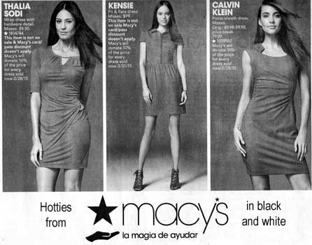 Hotties from Macy's in black and white, Thalia Sodi, Kensie, Calvin Klein