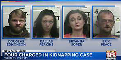 methdefs.jpg Four charged in kidnapping case, Whitley County, Lex18News, Douglas Edmonson, Dallas Perkins, Bryanna Soper, Erik Peace