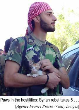 Paws in the hostilities, Syrian rebel takes five . . .