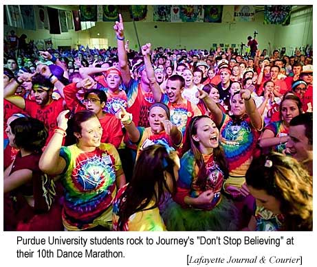 Purdue University students rock to Journey's "Don't Stop Believing" at their 10th Dance Marathon (Lafayette Journal & Courier)