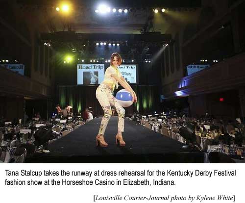 Tana Stalcup takes the runway at dress rehearsal for the Kentucky Derby Festibal fashion show at the Horseshoe Casino          in Elizabeth, Indiana (Courier-Journal photo by Kylene White)