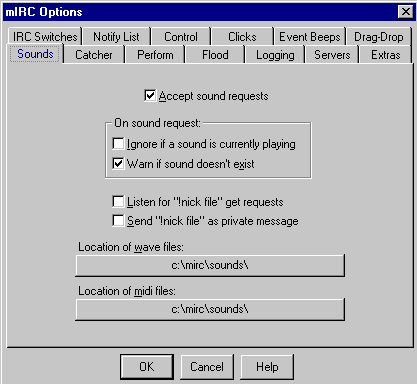Sound setup window