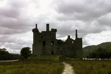 The remains of Kilchurn Castle, the largest of the MacGregor forts, originally built in the 1200s,  was "decreed" to the Campbels in 1440 by Bruce as punishment for the Glen-Orchy MacGregors' intransigence. (Revisionist Scottish history claims this fort was built solely by the Campbels.)