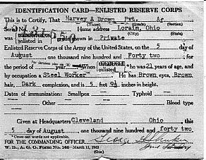 Harvey Brown's enlistment card