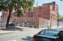 Schoolyard and side of PS 78 seen from Fish Ave & Hicks Street (NW corner)