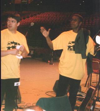 Mike Stanley and Joanne Boyce getting ready for the 'Children of the New Millennium' event at the NIA