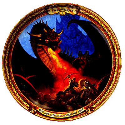 Dragonslayer artwork  Matt Stawicki. Ranthor battles Morgog in his nest.