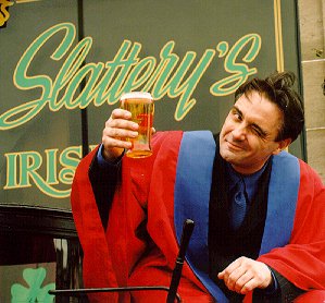 Tony enjoys a beer outside Slattery's Pub