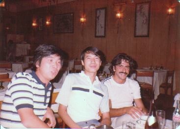 Osvaldo Carnero having lunch at a Chinese restaurant with Kunio and Shingo, two pupils from Japan...