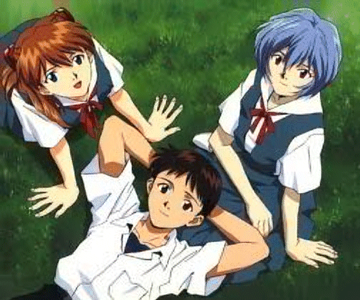 Evangelion's Main Characters Shinji Ikari, Asuka Langley Sohryu, and Rei Ayanami